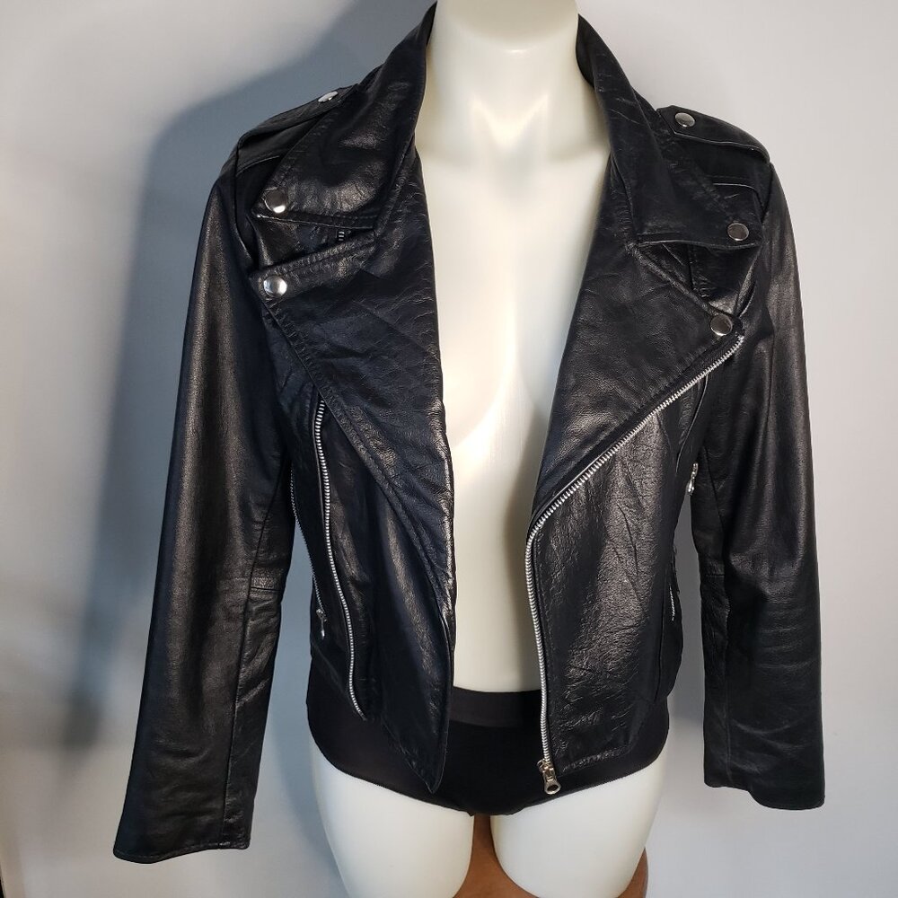 Black Leather Motorcycle Moto Biker Jacket